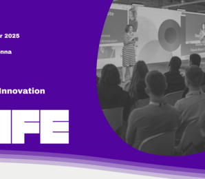 Climate Innovation festival logo with date and location. A sitting crowd in front of a stage.