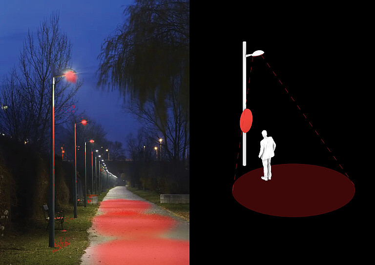 Park view with red light lamps