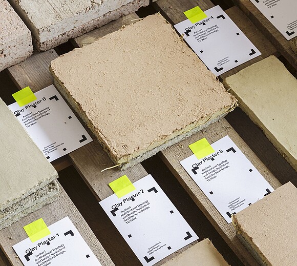 Pastel-coloured wall panels made from excavated material