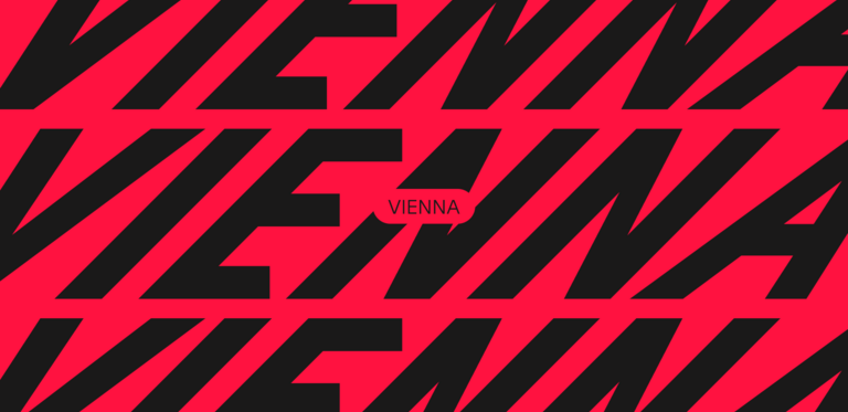 Online Flyer with red background, foreground letters "Forward Festival Vienna"