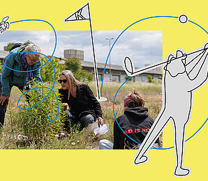 People playing mini golf